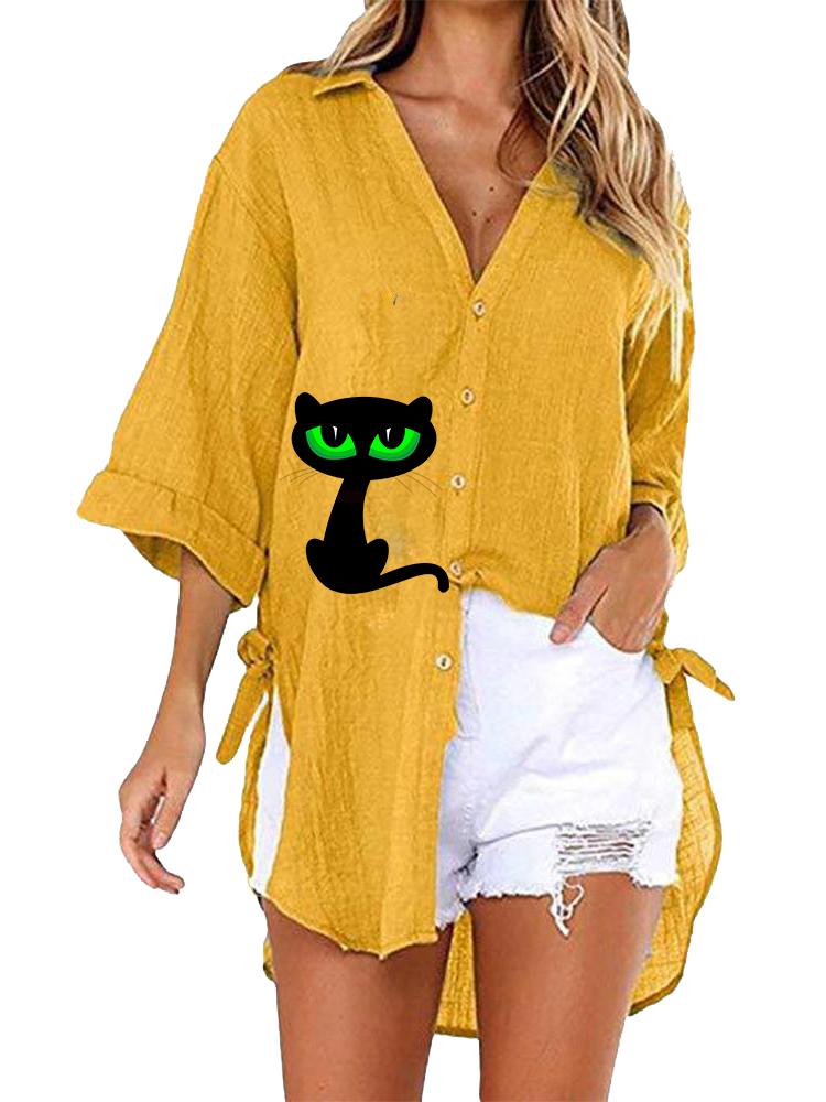 

Women Casual V Neck Half Sleeve Blouse Spring&summer Fashion Loose Printed T-shirt 5XL жёлтый