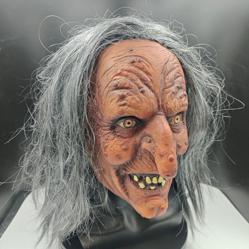Creepy Witch Mask With Yellow Teeth Halloween Horror Latex Headpiece For Costume Or Haunted House