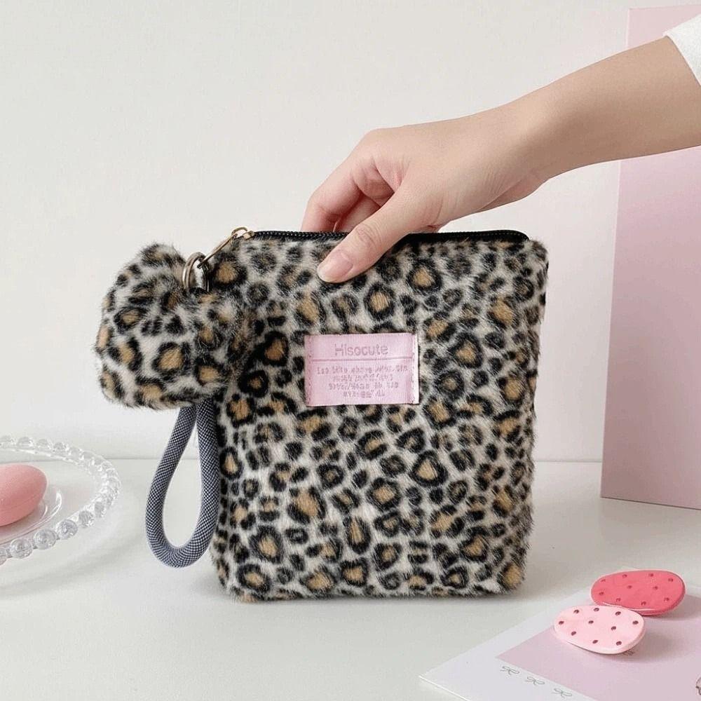 Plush Leopard Print Makeup Bag Versatile Pouches Bag Organizer Make Up Pouch Bag  Lipstick