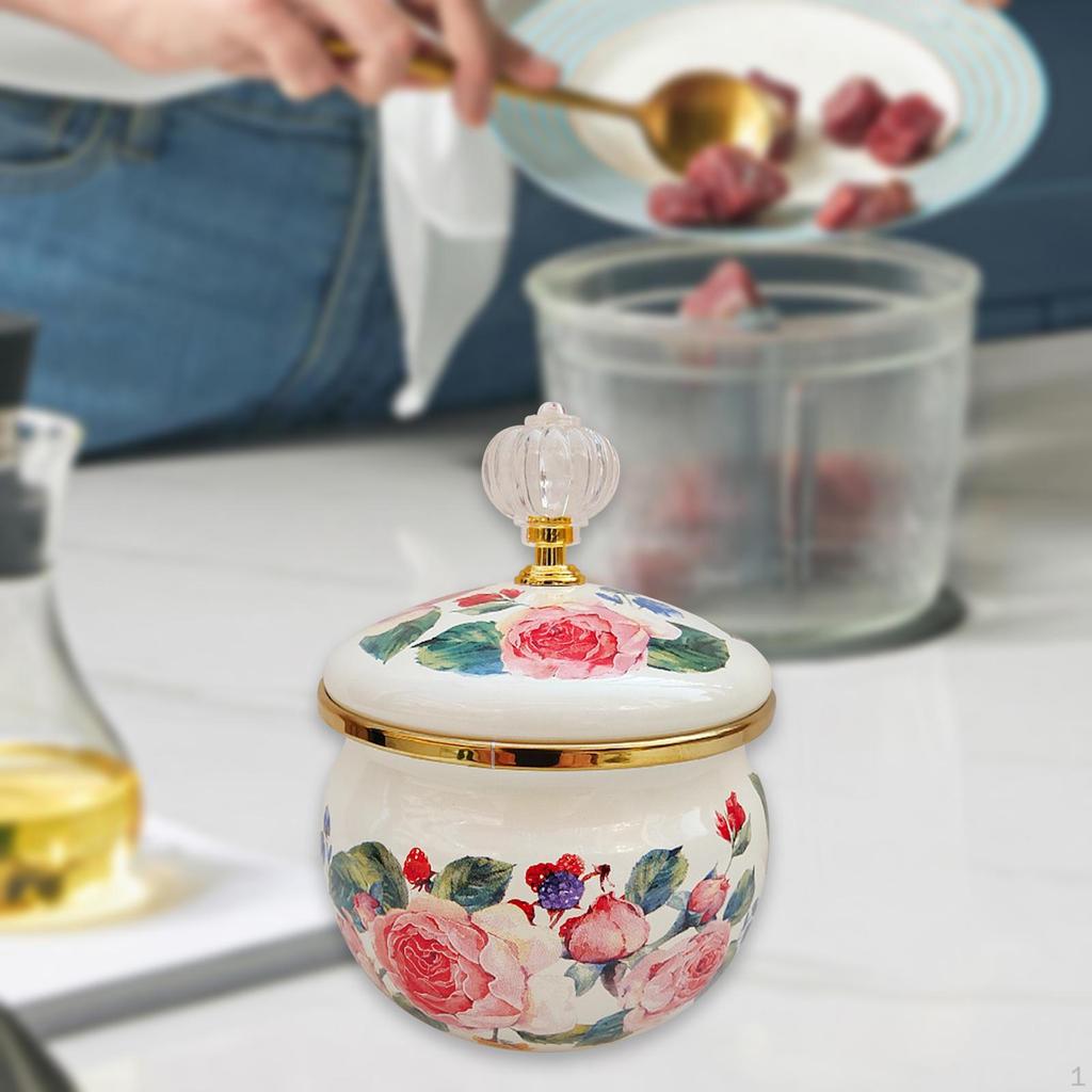 Elegant Enamel Sugar Bowl with Airtight Lid for Kitchen Storage