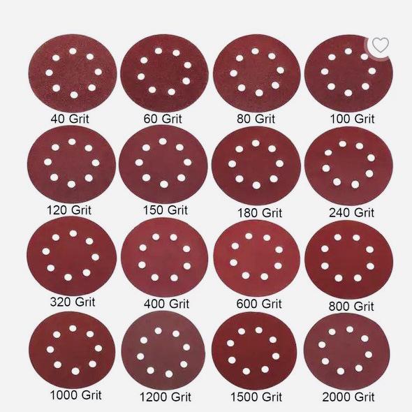 Hot-Selling 5" Aluminum Oxide Sandpaper, 8-Hole, 125mm, Red Backing Sanding Discs Set