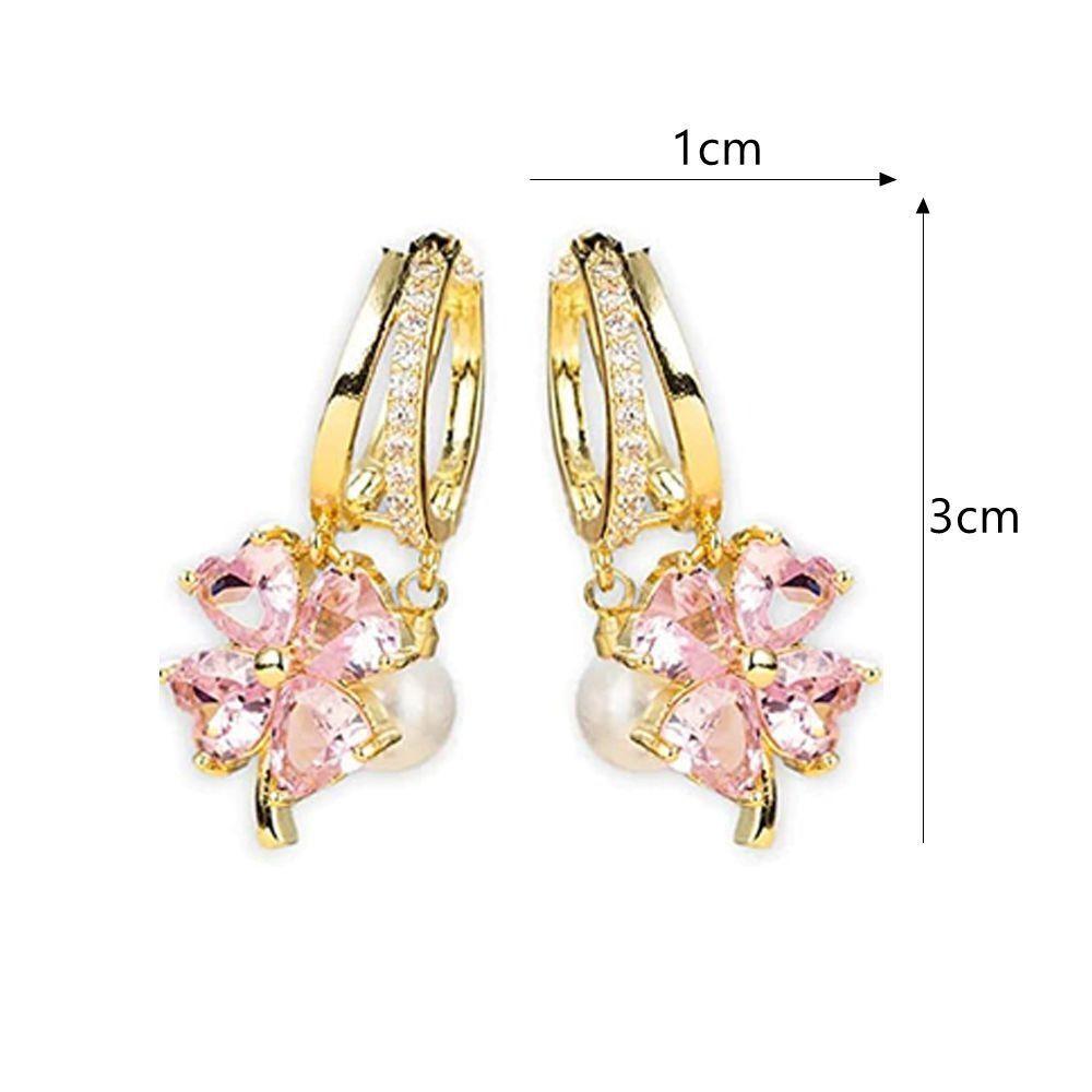 Germanium Earrings Purple Crystal Four-leaf Clover Pearl New Light Luxurious Earrings