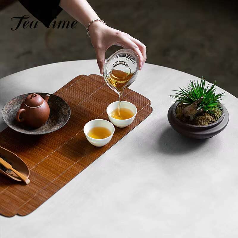 Retro Chinese Style Tea Table Mats Handmade Bamboo Weaving Double Sided Table Mat Household Insulation Pads Teaware Accessories