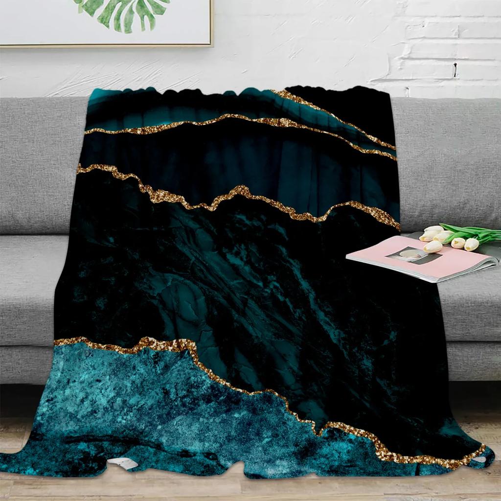 Beautiful Teal Marble Pattern Flannel Blanket Warm Soft Sofa Blanket Winter Sheet Bedspread Camping Travel Blanket