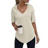 Women's Fashion Summer V-Neck T Shirt Drawstring Hooded Solid Color Short Sleeve Top