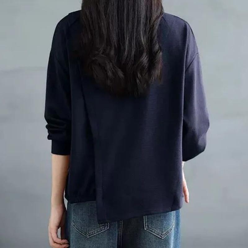 Pullovers Women Long Sleeves Autumn Winter Cotton Blouse Oversized Comfortable Stretch Solid Color Round Neck Loose Tops