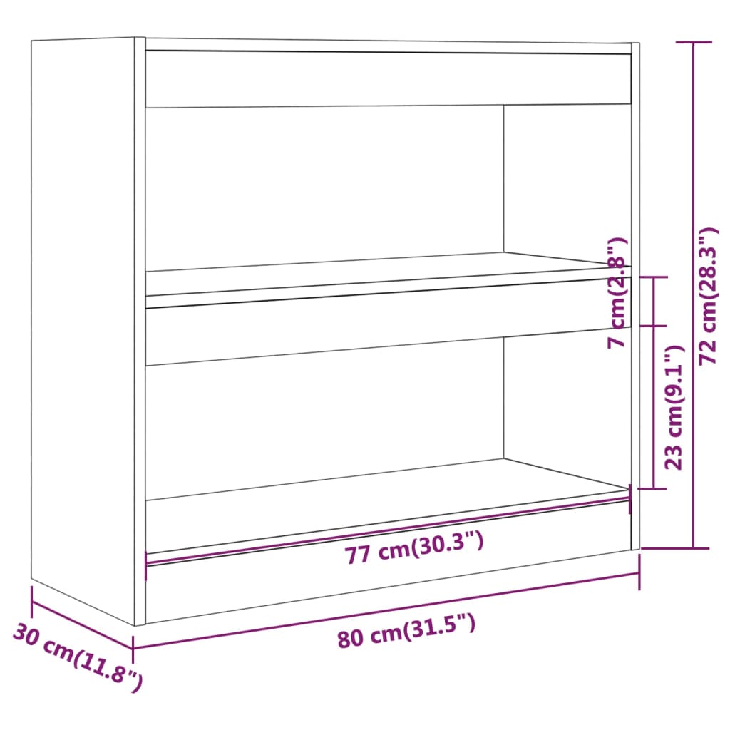 Bookshelf Room Divider Sonoma Oak 80 x 30 x 72 cm