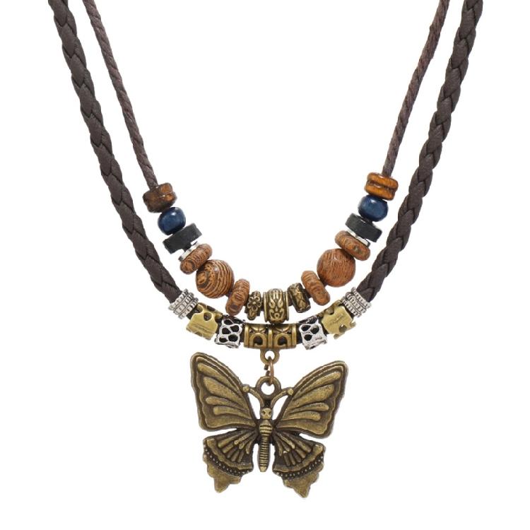 Bohemian Butterfly Pendant Choker Multilayer Pull String Handwoven Necklace Adjustable Length Clavicle Chain Jewelry