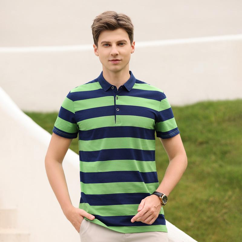 Summer Men's Short Sleeved T-shirt Striped Thin Business Collar Men's Polo Shirt