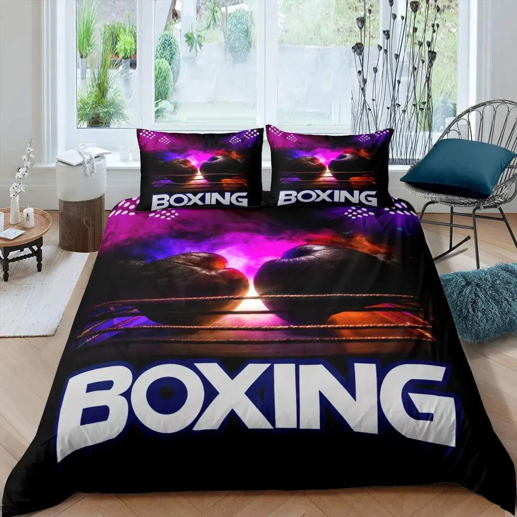Boxing Duvet Cover Set Sports Games Theme Twin Bedding Set Microfiber Boxing Gloves Athlete Silhouette Queen King Quilt Cover