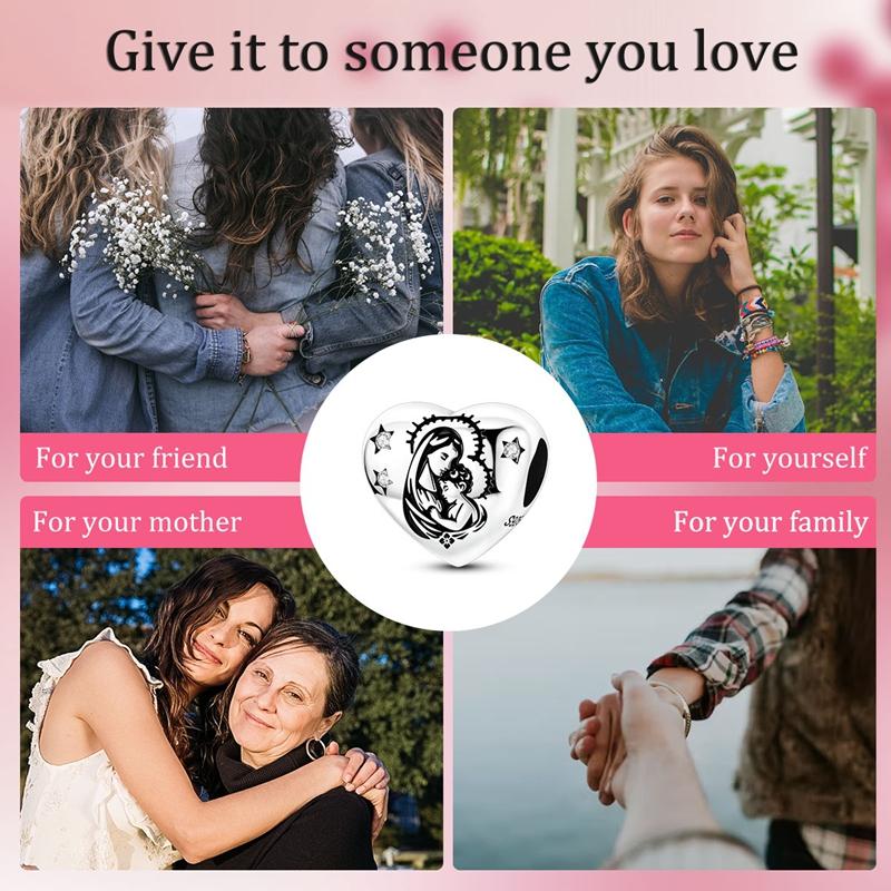 Original 925 Sterling Silver Bead Charms Holy Mother Heart the Virgin Mary Bead Fit Original Bracelet For Women DIY Jewelry Gift