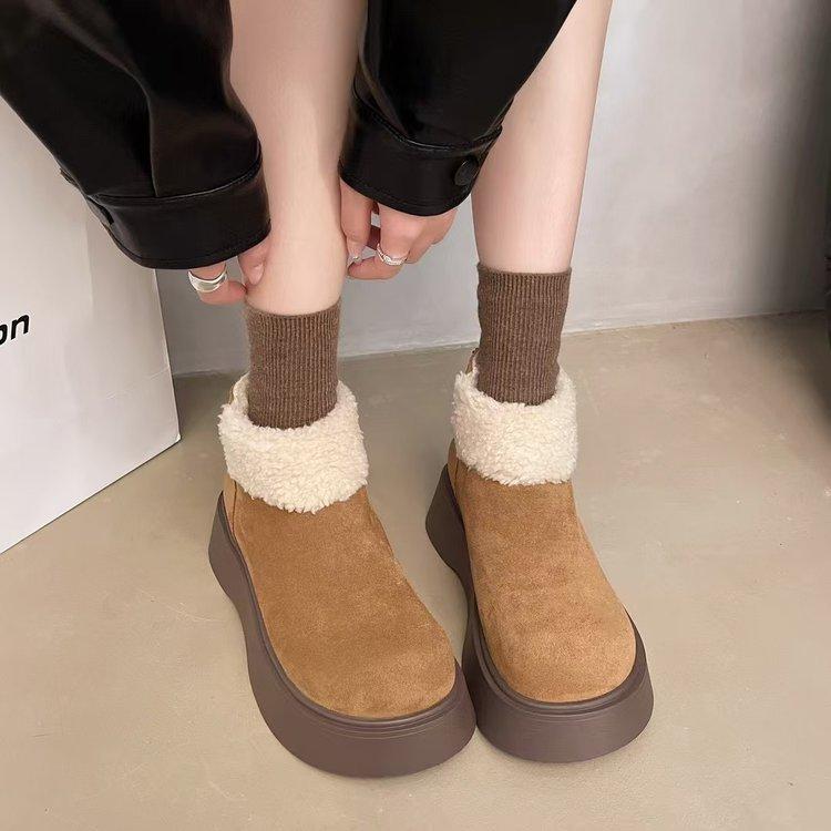 Thick-soled heightening snow boots casual velvet thickened non-slip warm cotton shoes 35