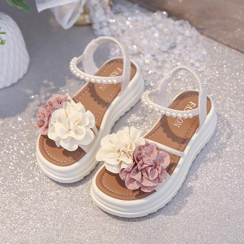 

Small fresh and sweet pearl flower sandals women s 2024 summer new thick-soled versatile one-word open-toed student beach shoes 35