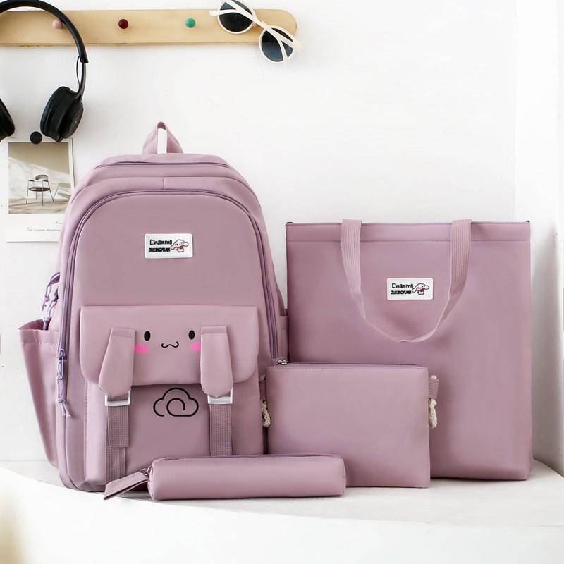 

Casual lightweight versatile cute girls backpack junior high school backpack large capacity four-piece schoolbag women фиолетовый