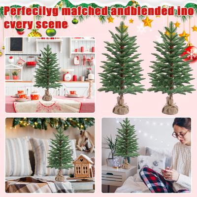 Christmas Tree Small Size Burlap Base Design Festive Holiday Christmas Decoration Tabletop Ornament Accessory