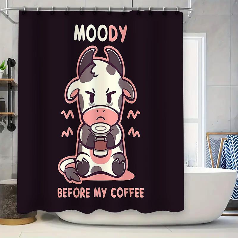 

Cute Cow Before Coffee Bathroom Shower Curtain Farmhouse Decor Funny Animal Lover Gift Home Decor Washroom Set W60H190(CM)-1 Pcs
