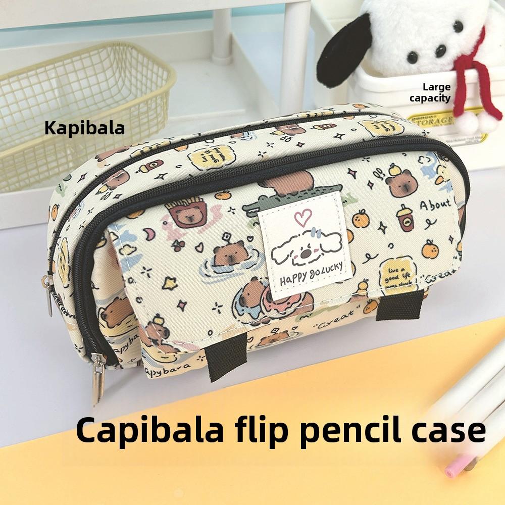Pen Case - A Large Capacity Cute Animal Printed Cosmetic and Stationery Storage Bag with Zipper Closure, Durable Fabric Pen Case