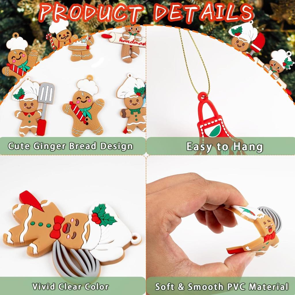 12pcs Gingerbread Man Ornaments for Christmas Tree, Assorted Plastic Gingerbread Figurines Ornaments, Christmas Tree Hanging Decorations, 3 Inch Tall