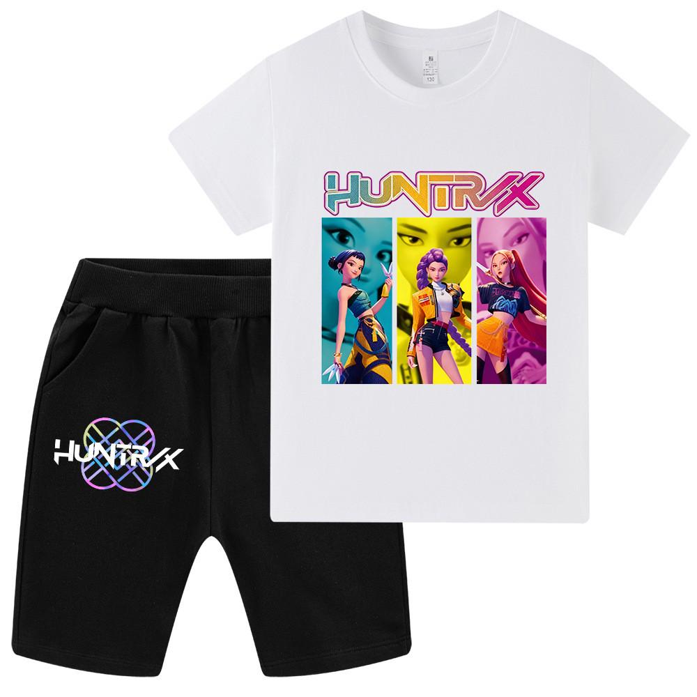 WA1236 Kids Boys Girls Kpop Rumi Zoey Mira Print Short Sleeves T-shirt Shorts Pants Sets