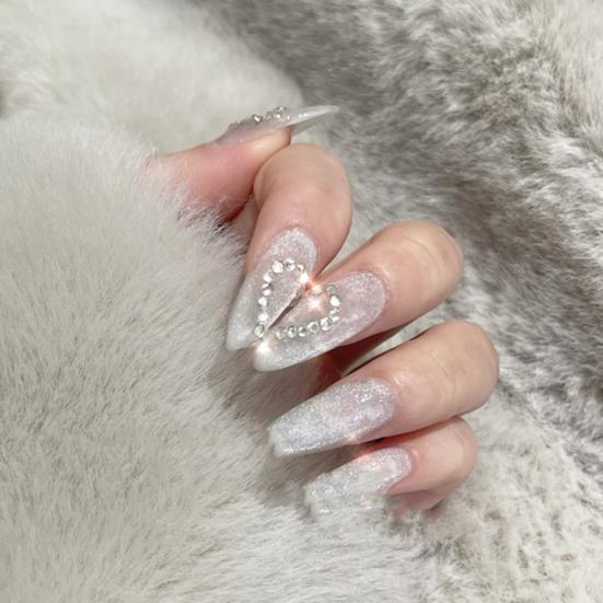 6Pcs Nail Rhinestone Flat Bottom High Brightness Non-Drop Half Heart Nail Art Charms