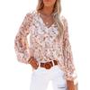 2026 New Spring and Autumn Women's V-neck Chiffon Top Lantern Sleeve Floral Casual T-shirt