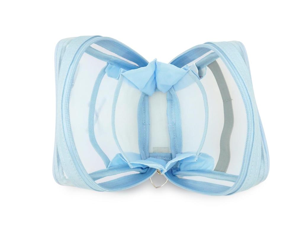 Tulle Vertical Accordion Large Perfect for or Any MSNJZ453 Multi-ribbon Pouch, Capacity, Self-standing, Makeup, Travel, Occasion. (light Blue)