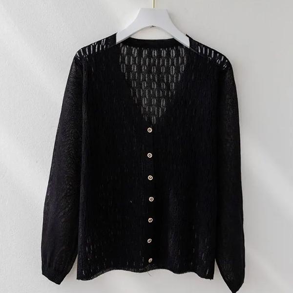 WTEMPO Casual Versatile Long Sleeve Button Sweater Cardigans Women's Large Size Solid Color V-Neck Loose Knitted Cardigans