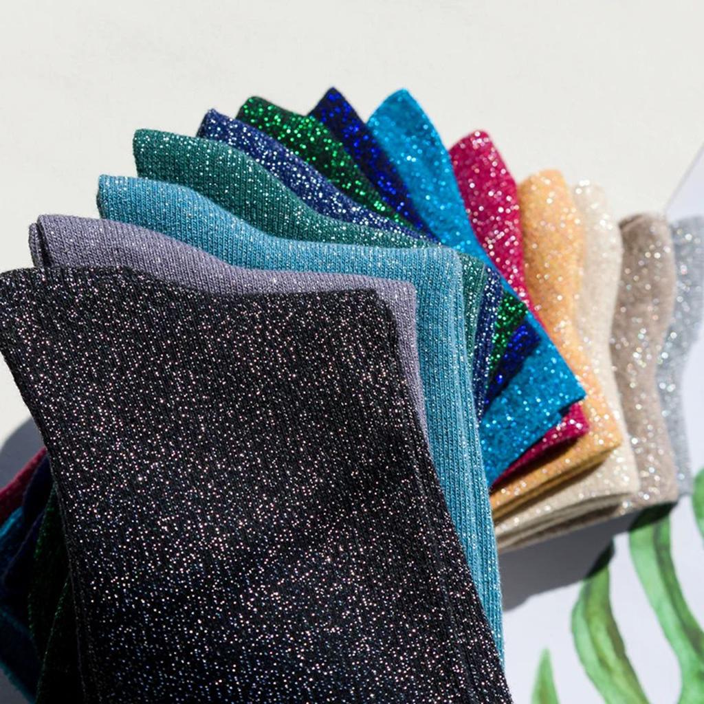 3 Pairs/Set Women's Fashion Sexy Shiny Socks Korean Style Gold Silver Silk Candy-Coloredsocks Luxury Design High Quality