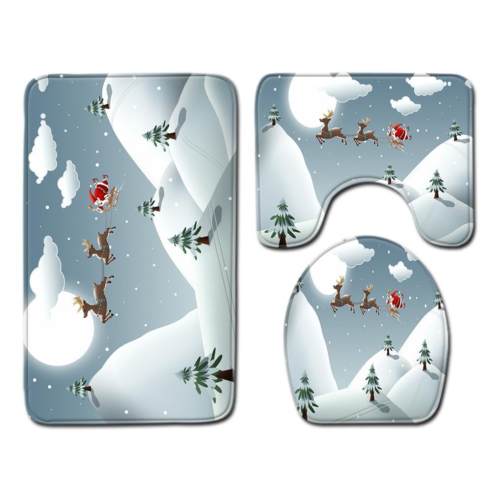 

Christmas Bathroom Floor Mat Toilet Three-Piece Set 45cmx75cm