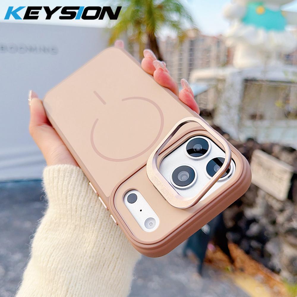 KEYSION Matte Skin Feel Lens Stand Phone Case for Magsafe for iPhone 17 Pro Max Magnetic Wireless Charging Shockproof Back Cover