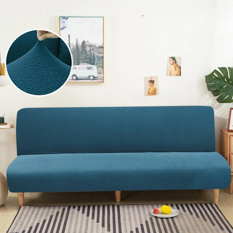 New Solid Color Sofa Bed Cover Elastic Armless Couch Cover Spandex Jacquard Non-slip Slipcovers Washable Sofa Protector For Home