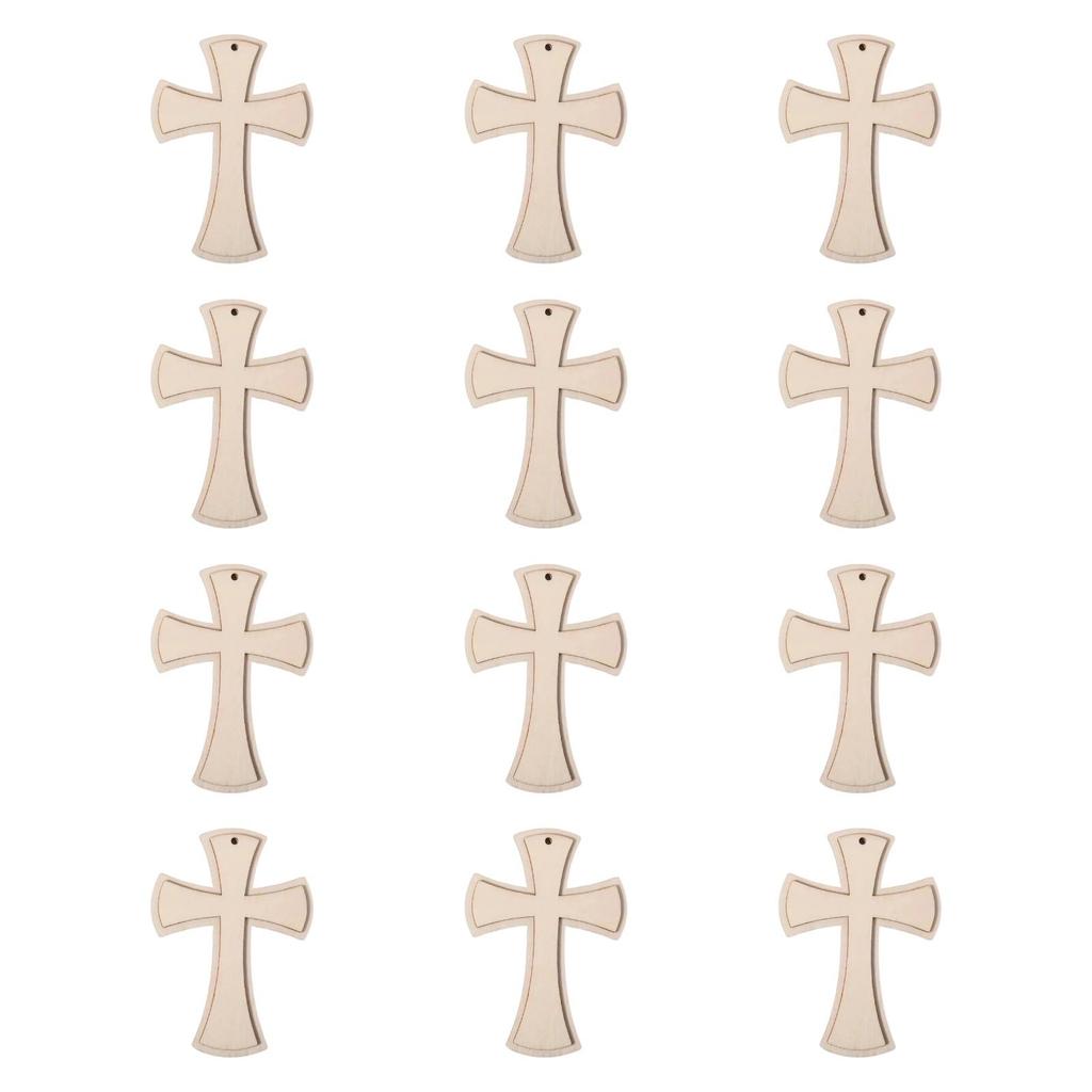 12Pcs Wooden Crosses for Crafts with Hole Jesus Ornament Wood Tags Hanging Cross Ornament Unfinished Cross for Decoupage