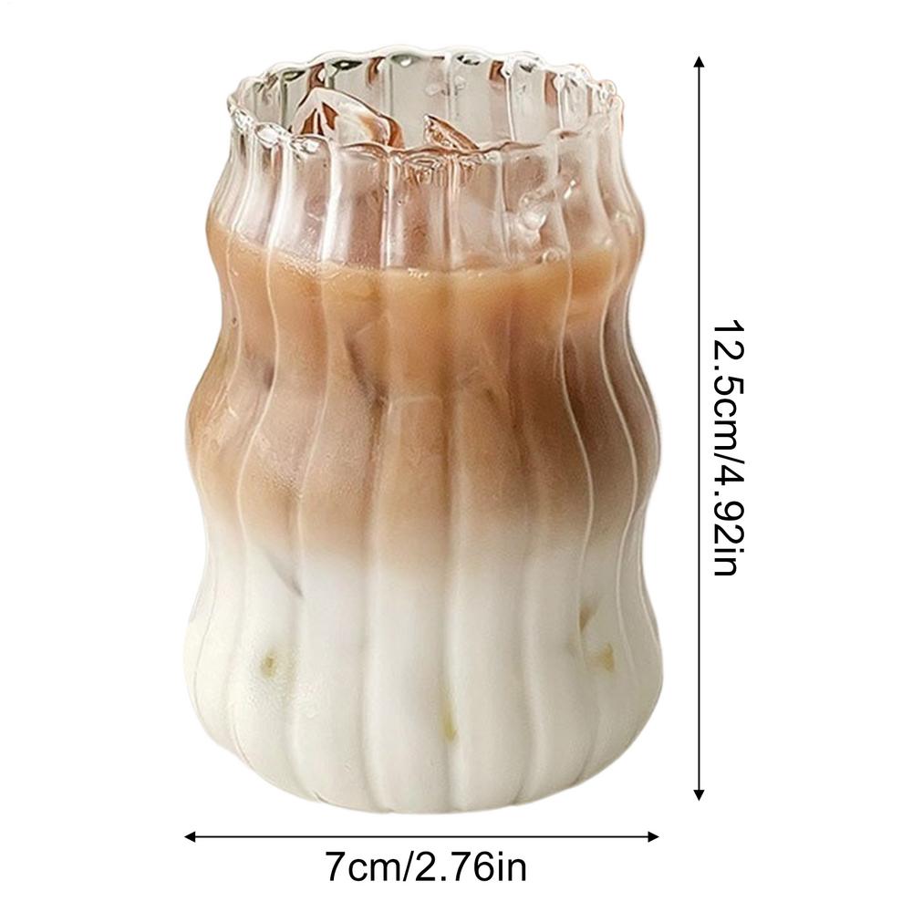 Ribbed Glass 530ml Cute Wavy Drinking Tool Ribbed Glassware Water Tumbler For Juice Beer Soda Tea Cocktail Beverage Indoor Home 530ml