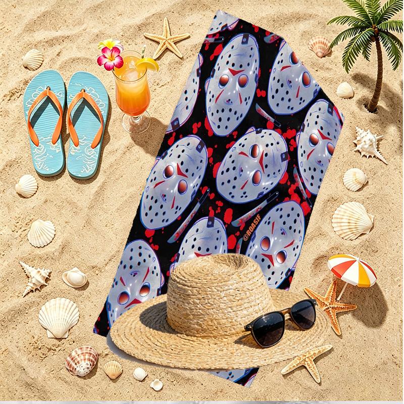 Jason Voorhees Print Beach Towel, Versatile Lightweight Absorbent Beach Towel for Pool Surf Yoga Bathroom, Perfect Birthday Holiday Gift