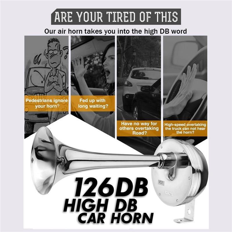 12V 126DB Car Universal Super Loud Air Horn Chrome Tracheal With Bracket For Car Truck Boat Motorcycle
