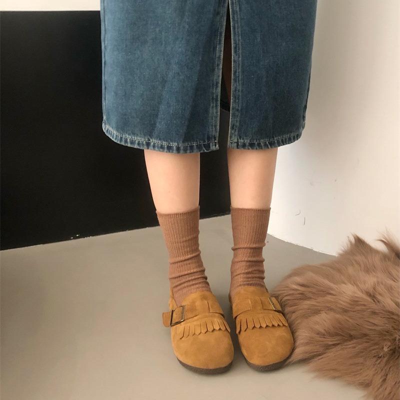 

Autumn tassel casual beard retro round head flat-soled beanie shoes genuine leather soft-soled women s shoes 35 темно-коричневого кольору