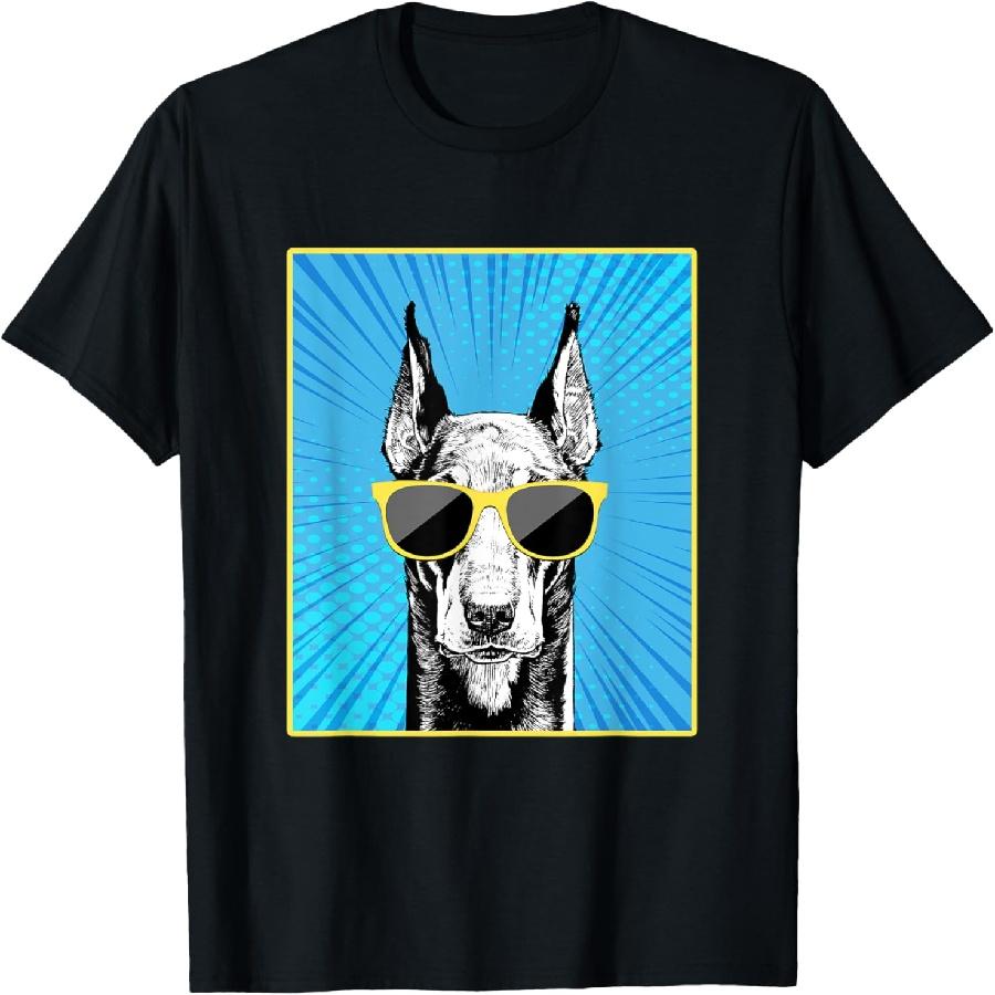 Doberman Pinscher Portrait Pop Art Dog with Sunglasses T-Shirt(1) XXXXXL чёрный