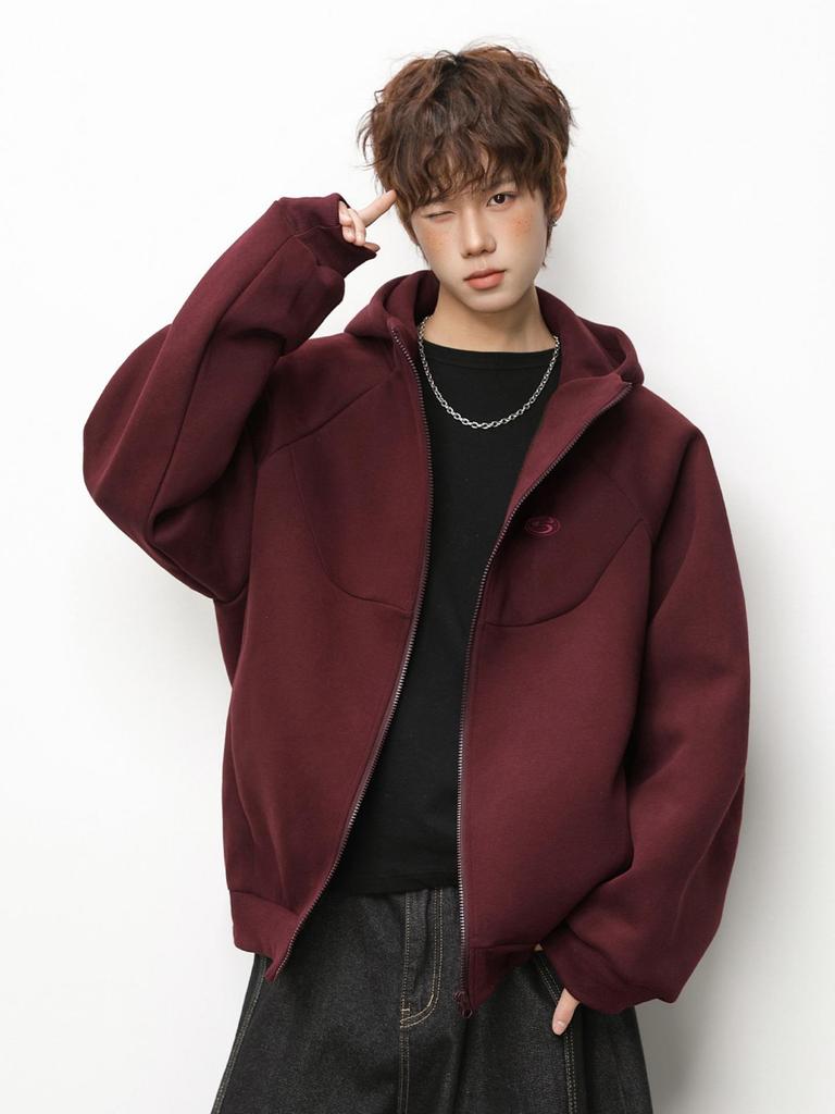 Men's Heavyweight Retro Color Block Embroidered Cardigan Hoodie Jacket