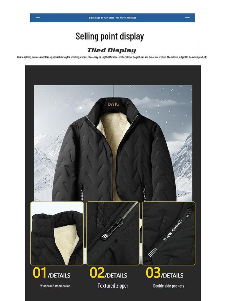 Men's Ultrasonic Lambswool Three-Piece Winter Set: Warm Vest, Stand Collar Cotton Jacket, Plus Velvet Pants