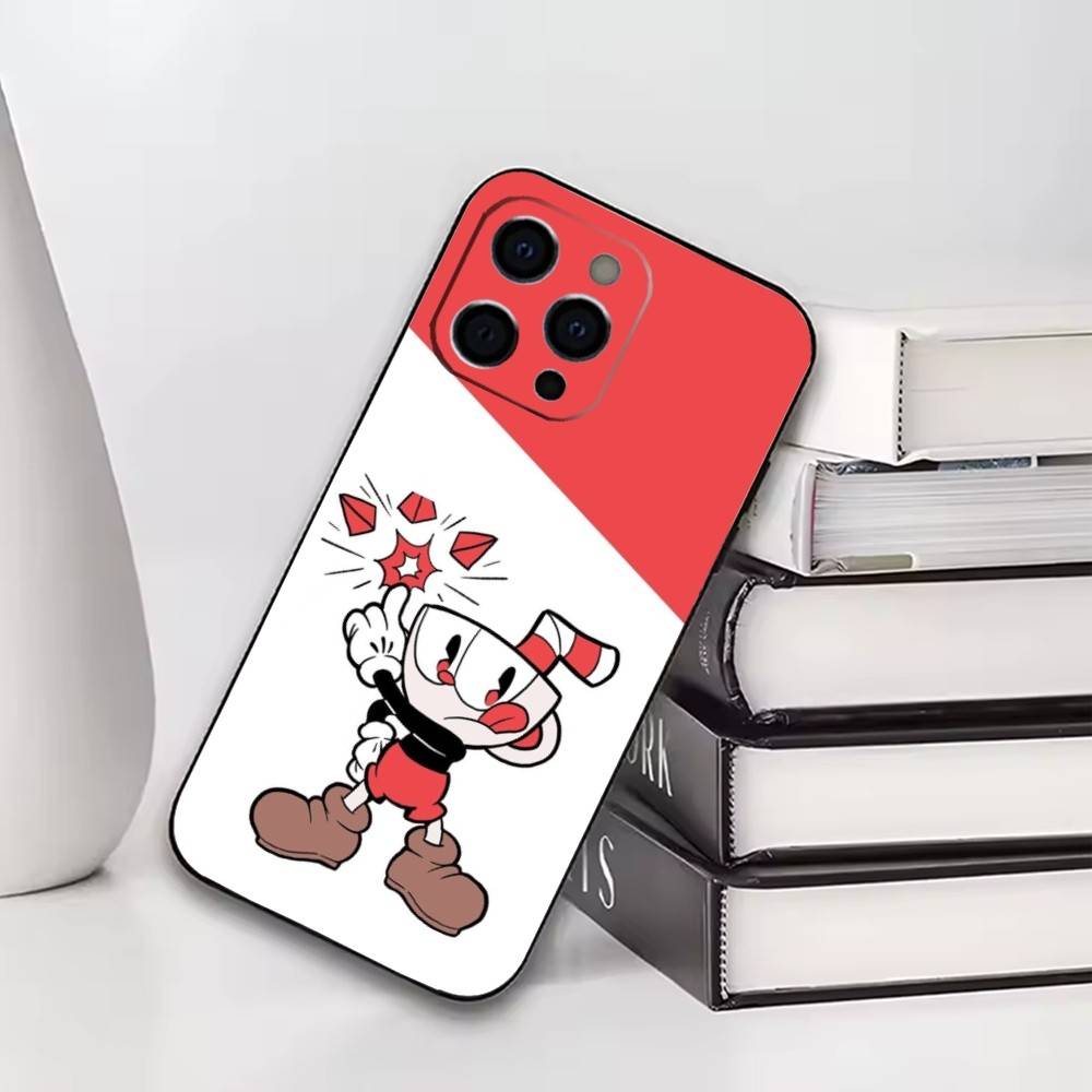 Cuphead Phone Case For iPhone17,16,15,14,13,12,11 Plus,Pro Soft Silicone Black Cover