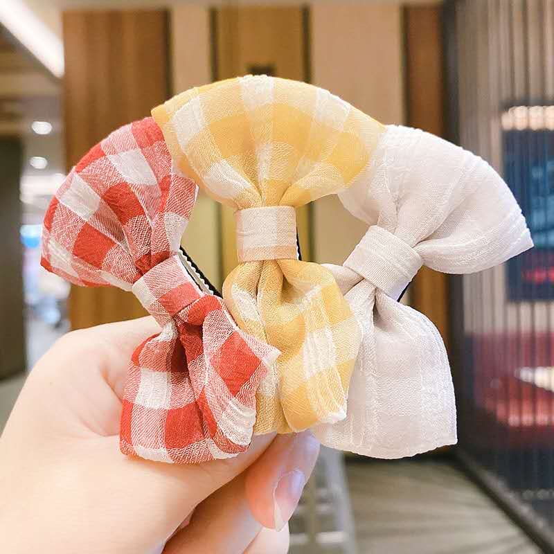 1/2PCS Fashion Plaid Bow Hair Clips Sweet Pink Hairpins for Girls Kids Cute Bowknot Headwear High Quality Hair Accessories Gifts