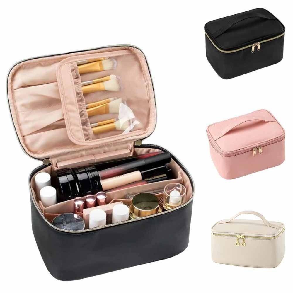 Large Capacity PU Makeup Bag Waterproof PU Cosmetic Bag With Handle Divider Handheld Women Toiletry Bag Toiletry Storage