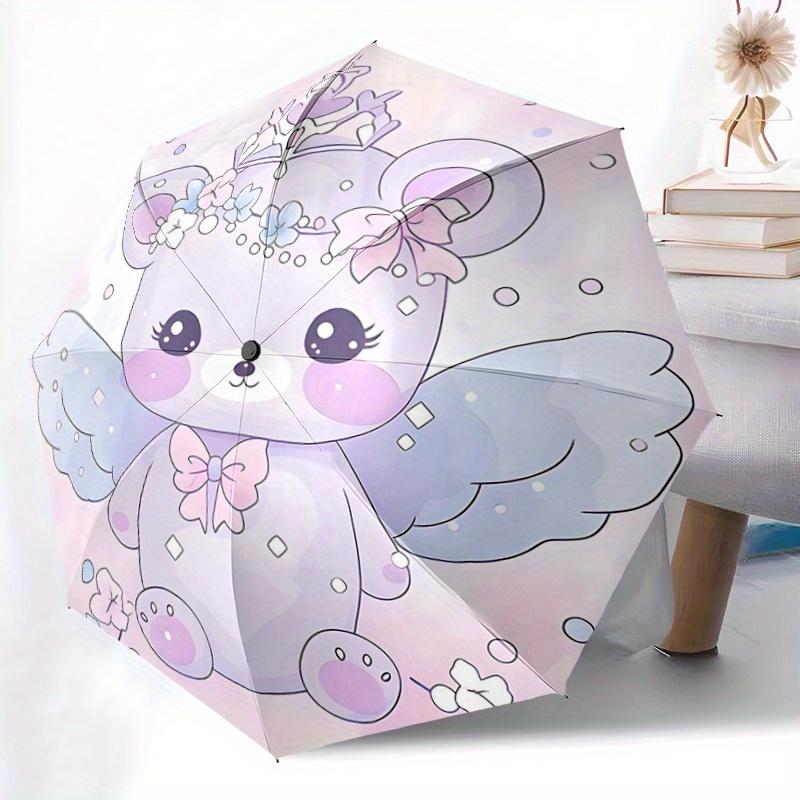 1pc Angel Bear with Crown Pattern Beautiful Looking Automatic Folding Umbrella, 3 Folding, 8 Pole Frame Design, Durable and Suitable for Tra