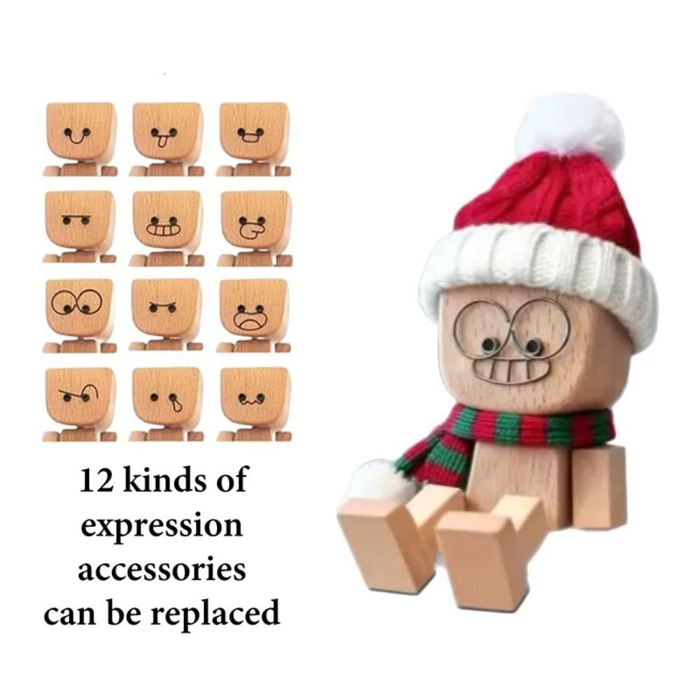 12 Expressions Christmas Shaking Wooden Man Leg-swinging Leg Shaking Wooden Figure Desktop