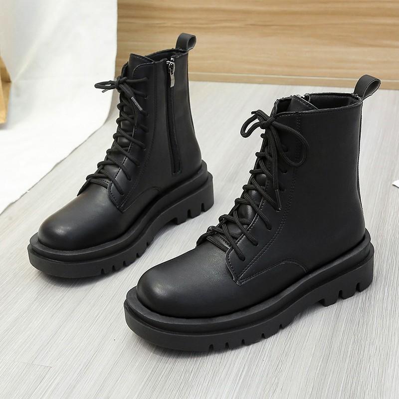 

Yueyu retro British style matte round head platform short boots 2025 autumn and winter new versatile lace-up Martin boots 42 чёрный