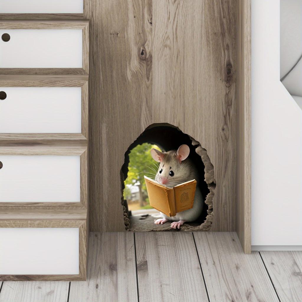 3D-Wandaufkleber mit Lesebuch und Maus – entfernbarer PVC-Aufkleber für Schlafzimmer und Bürodekoration, zum Abziehen und Aufkleben (2 Stile)