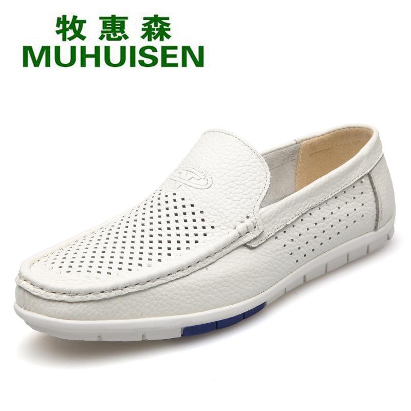 

Summer breathable casual shoes flat leather hollow sandals driving shoes white men s hole shoes 8881-8 44