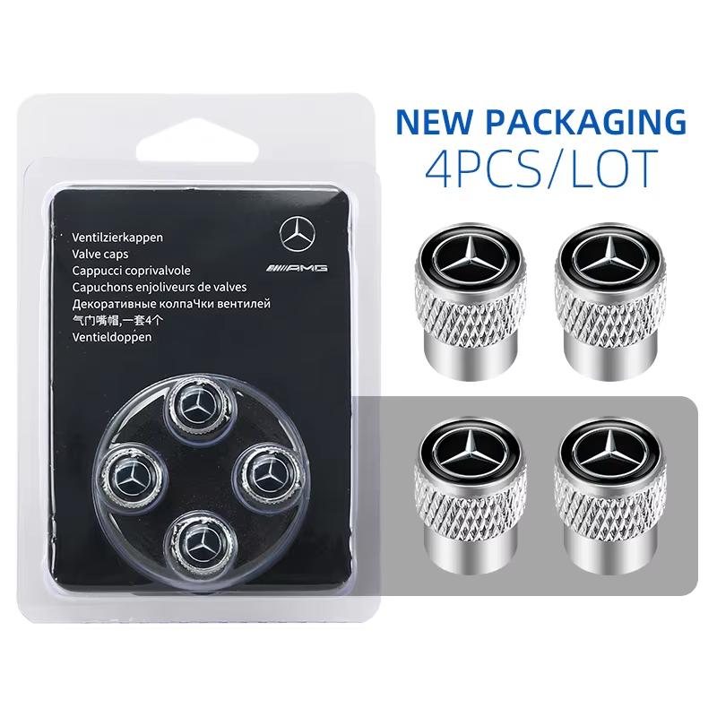 4pcs/set Wheel Tire Car Stickers Valve Stem Cap Dust Cover For Mercedes-Benz C-Class W202 W203 W204 E-Class W221 Accessories