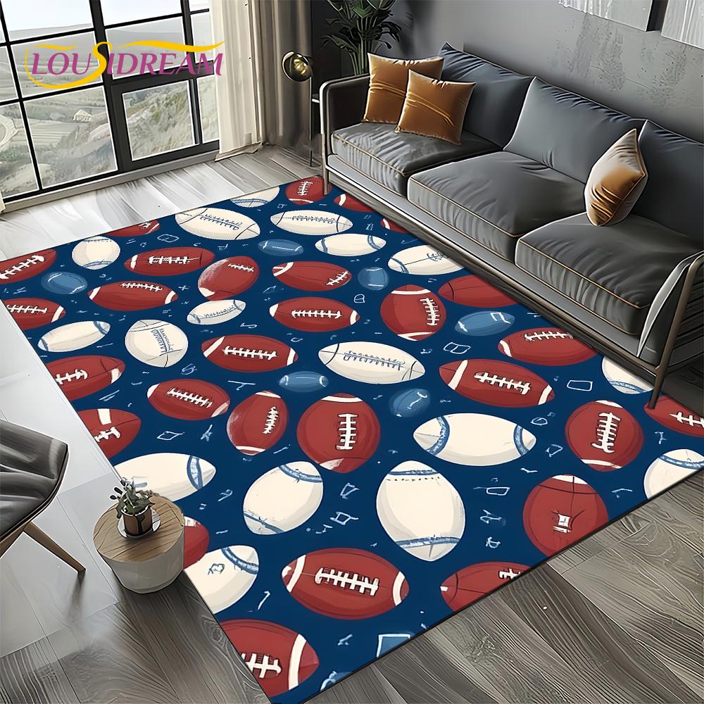 2025 Rugbyfeld Rugby American Football Cartoon Teppich für Wohnzimmer Schlafzimmer Zuhause Sofa Dekoration, Teppich rutschfeste Fußmatte