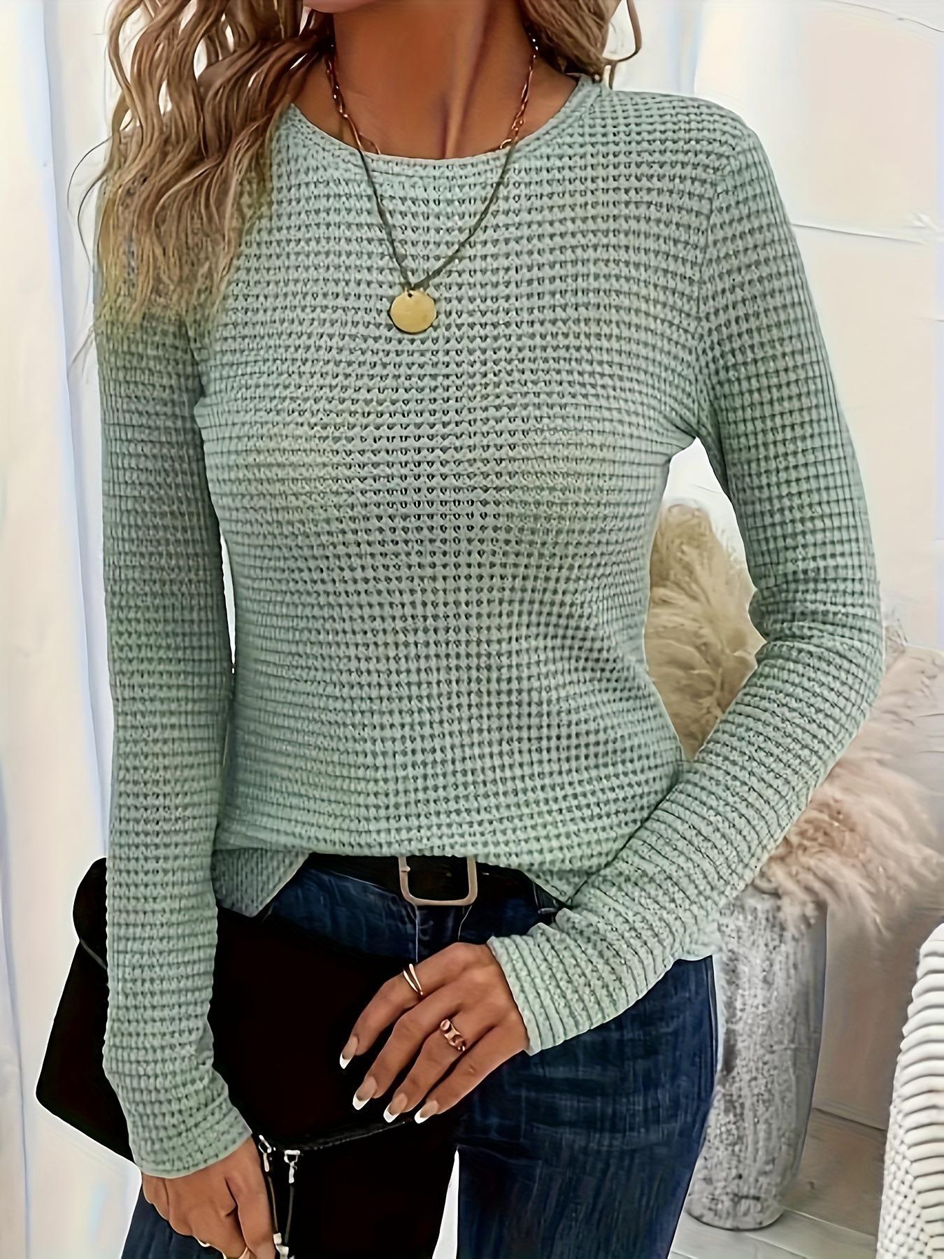 

Женский осенний топ приталенного силуэта, универсальный, с длинным рукавом и круглым вырезом, женский тканый топ S зелёный